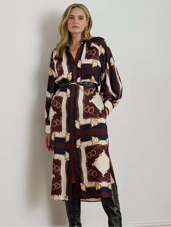 Lauren Ralph Lauren Dresses & Skirts - Lauren Ralph Lauren Burgundy and Cream Long Shirt Dress